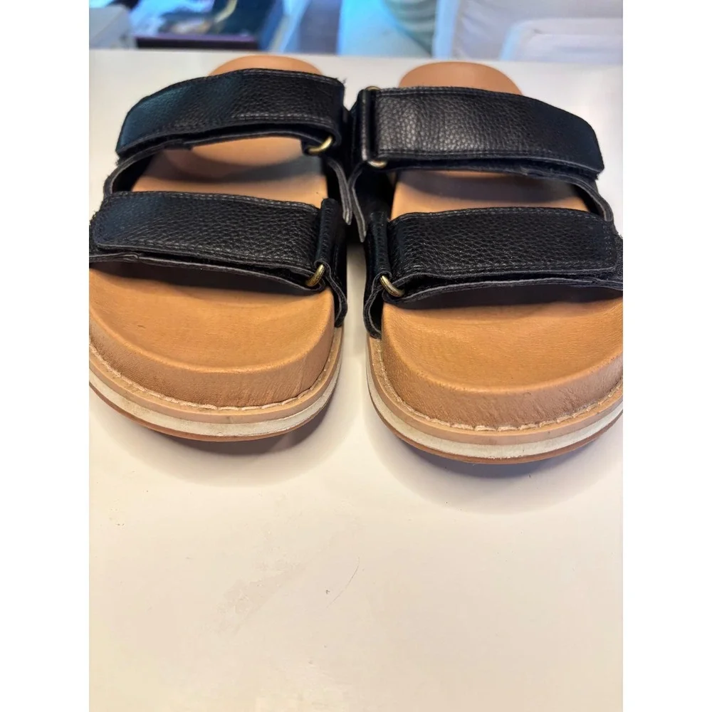 Oasis Society Black Pebbled Double Strap‎ Slide Sandals Comfort 8.5